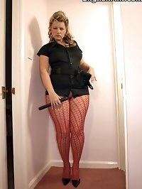 Hot and horny big ass cop in pink patterned pantyhose